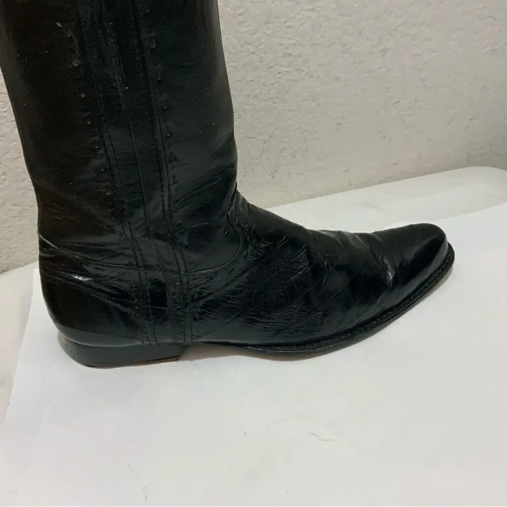 Belvedere Studio Men’s Boots Genuine Eel Skin Black Western Zip Size 13